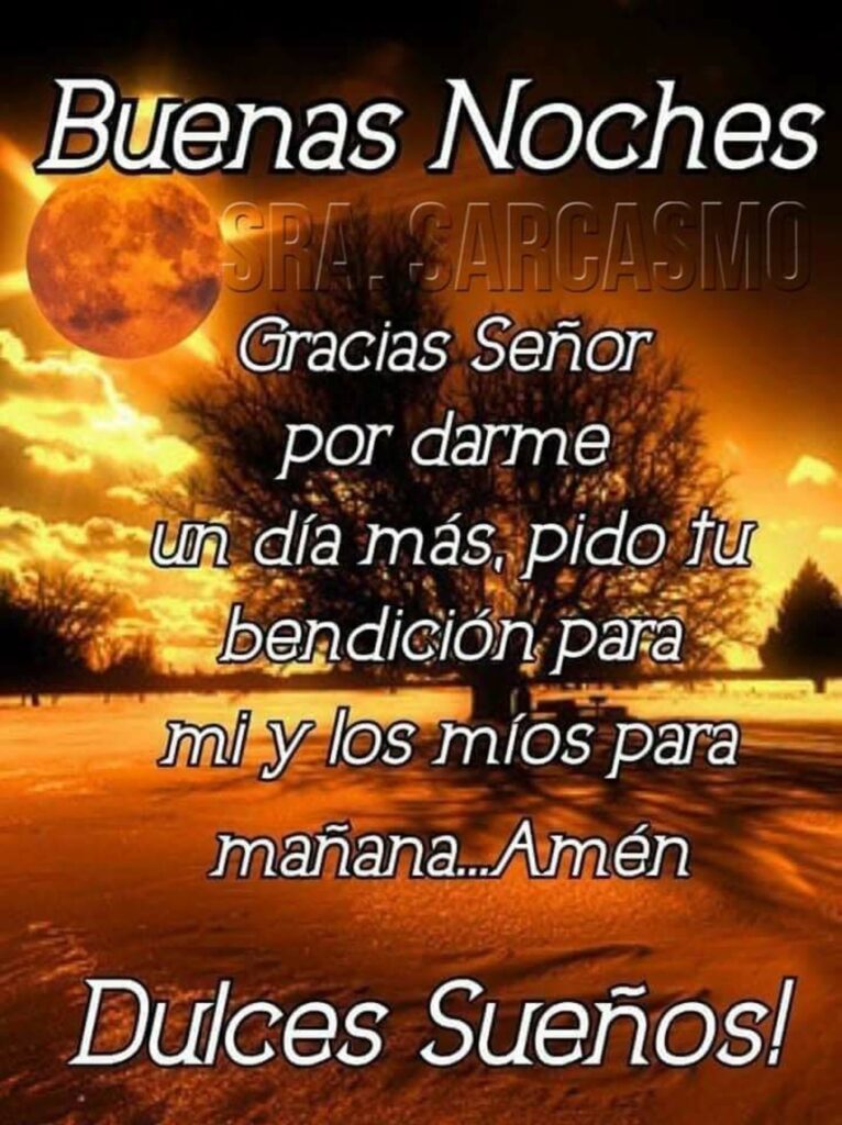 Buenas Noches. Gracias Señor por darme un día más, pido tu bendición para mi y los míos para mañana... Amén. Dulces Sueños!