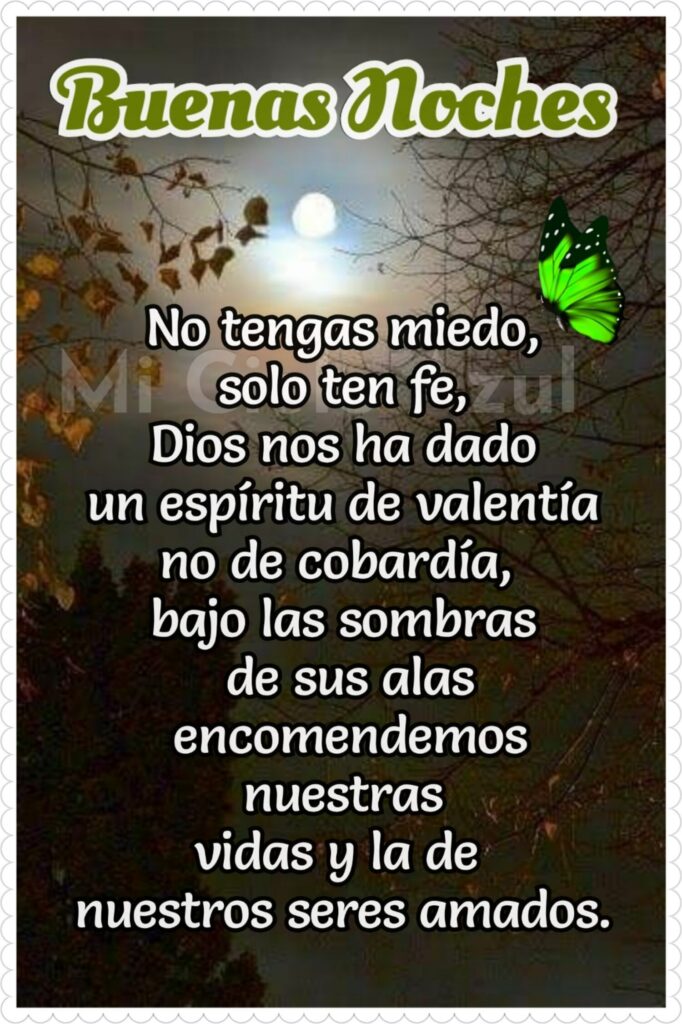 Buenas Noches. No tengo miedo, solo ten fe, Dios nos ha dado un espíritu de valentía no de cobardía, bajo las sombras de sus alas encomendemos nuestras vidas y la de nuestros seres amados.