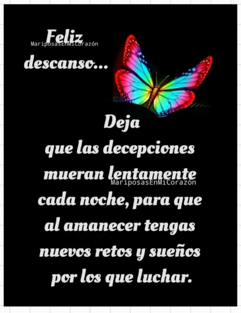 Feliz descanso... Deja que las decepciones mueran lentamente cada noche, para que al amanecer tengas nuevos retos y sueños por los que luchar.