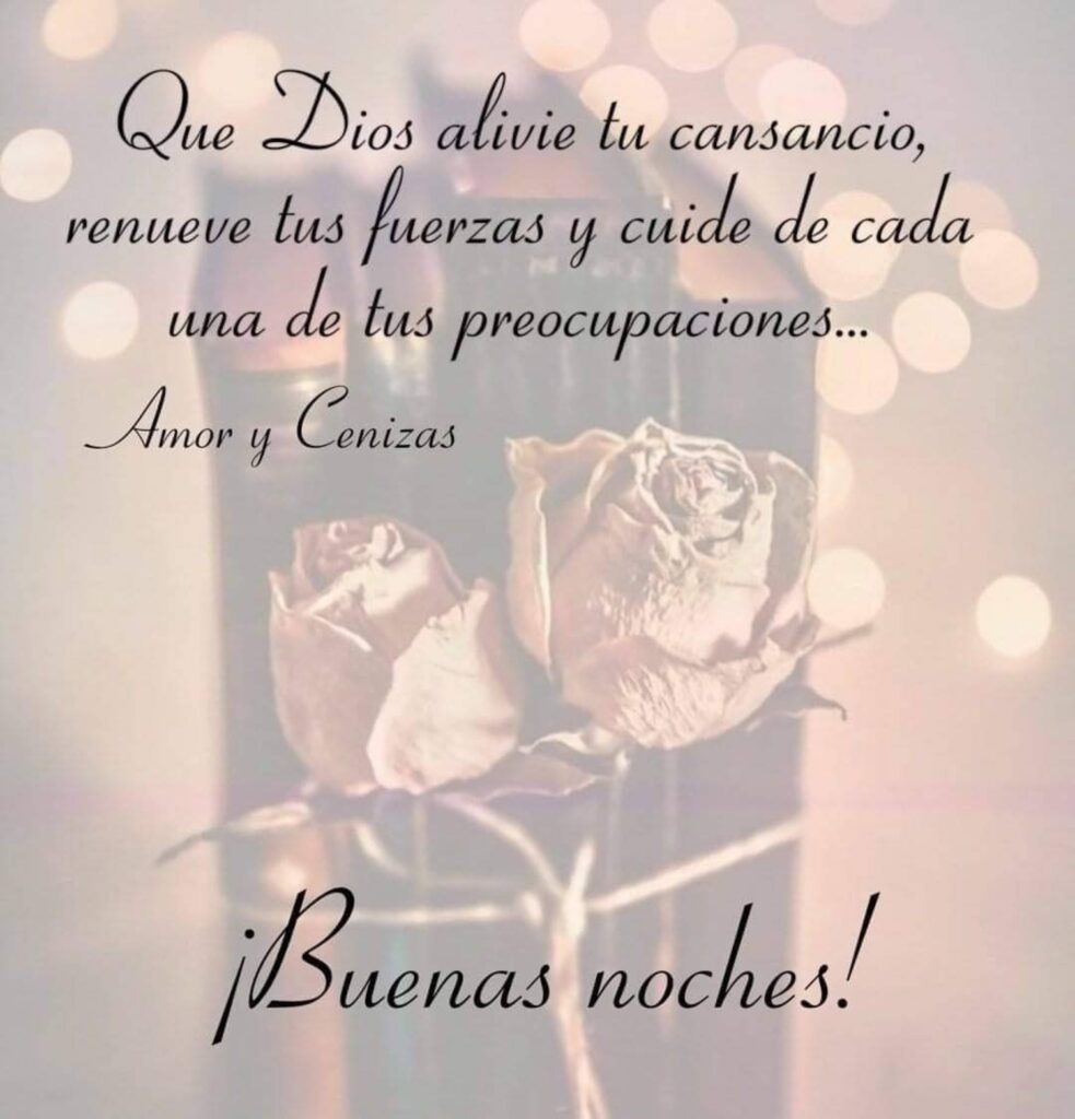 Que Dios alivie tu cansancio, renueve tus fuerzas y cuide de cada una de tus preocupaciones... ¡Buenas noches!