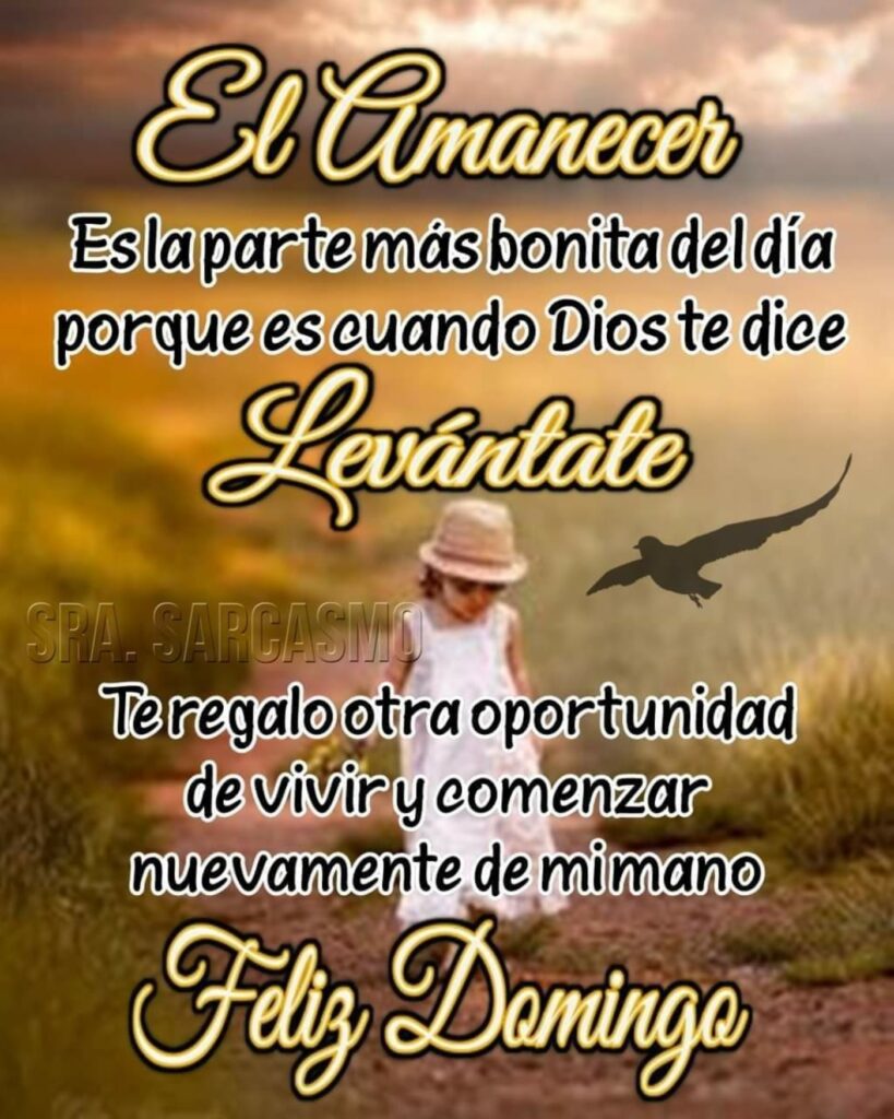 El amanecer es la parte más bonita del día porque es cuando Dios te dice: Levántate, te regalo otra oportunidad de vivir y comenzar nuevamente de mimano. Feliz Domingo (SRA.SARCASMO)