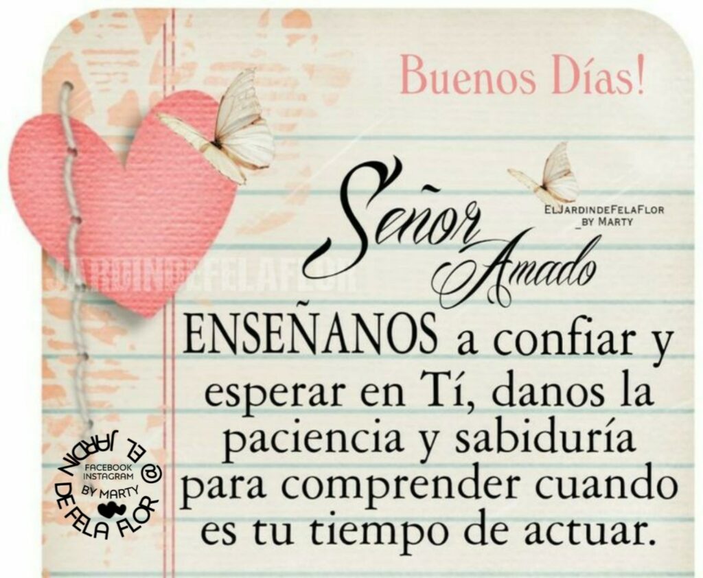 Buenos Días! Señor Amado, enseñanos a confiar y esperar  en Tí, danos la paciencia y sabiduría para comprender cuando es tu tiempo de actuar.