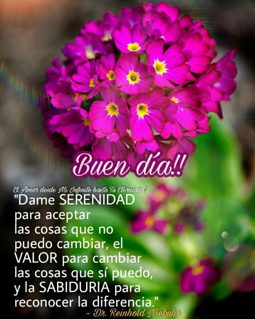 Buen día !!! "Dame SERENIDAD para aceptar las cosas que no puedo cambiar, el VALOR para cambiar las cosas que sí puedo, y la SABIDURÍA para reconocer la diferencia."