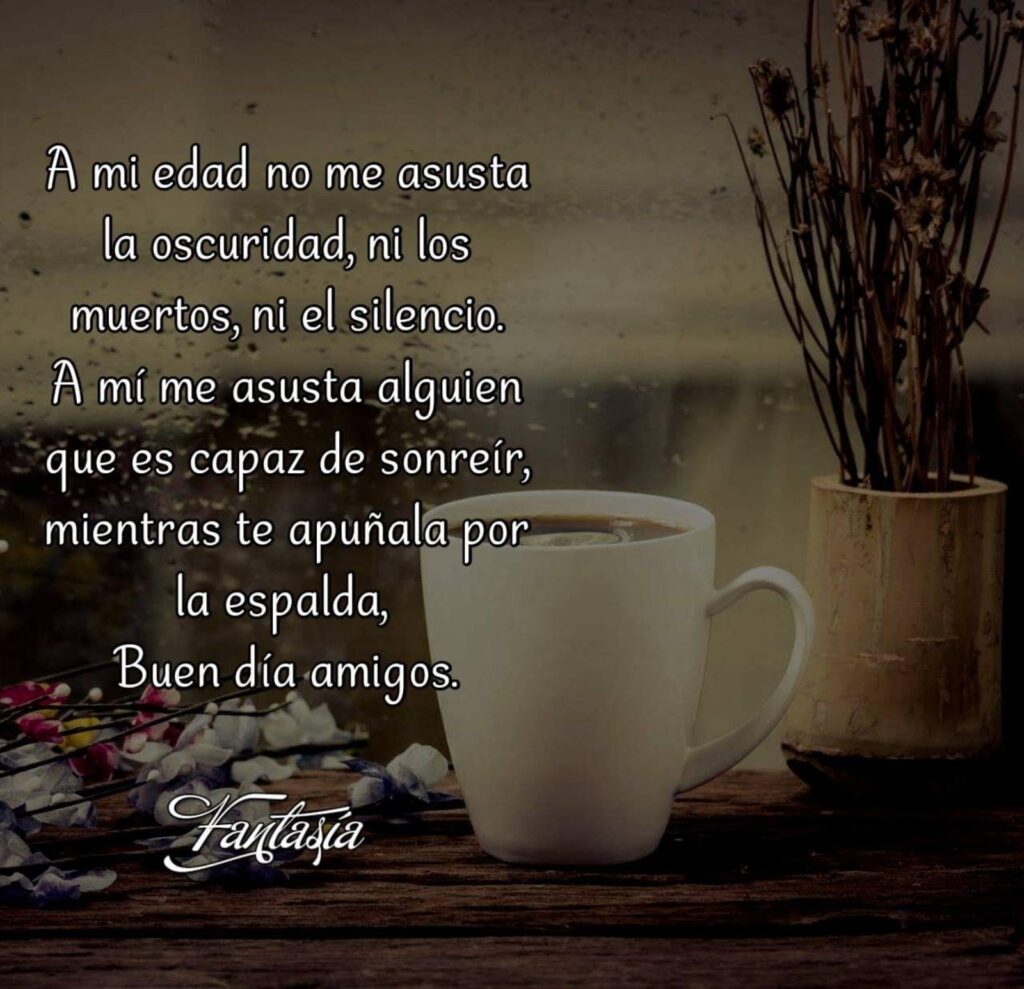 A mi edad no me asusta la oscuridad, ni los muertos, ni el silencio. A mí me asusta alguien que es capaz de sonreír, mientras te apuñala por la espalda. Buen día amigos.