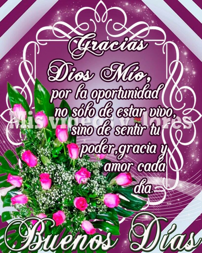 Gracias Dios Mío, por la oportunidad no sólo de estar vivo, sino de sentir tu poder, gracia y amor cada día. Buenos Días