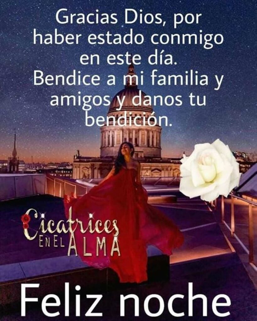 Gracias Dios, por haber estado conmigo es este día. Bendice a mi familia y amigos y danos tu bendición. Feliz noche