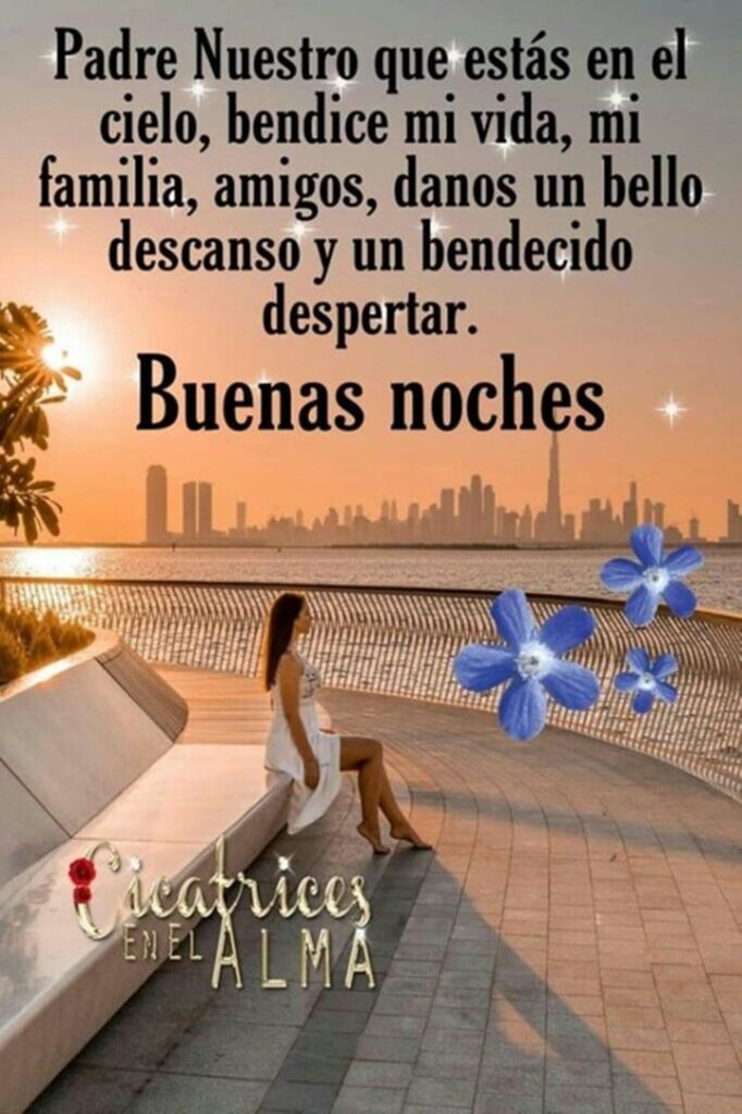 Padre Nuestro que estás en el cielo, bendice mi vida, mi familia, amigos, danos un bello descanso y un bendecido despertar. Buenas Noches