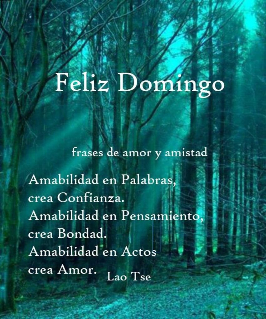 Feliz Domingo. Amabilidad es palabras, crea confianza. Amabilidad en pensamientos, crea bondad. Amabilidad en actos crea amor. - Leo Tse