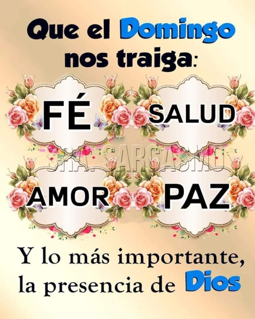 Que el DOMINGO nos traiga: FÉ, SALUD, AMOR, PAZ, y lo más importante, la presencia de DIOS.