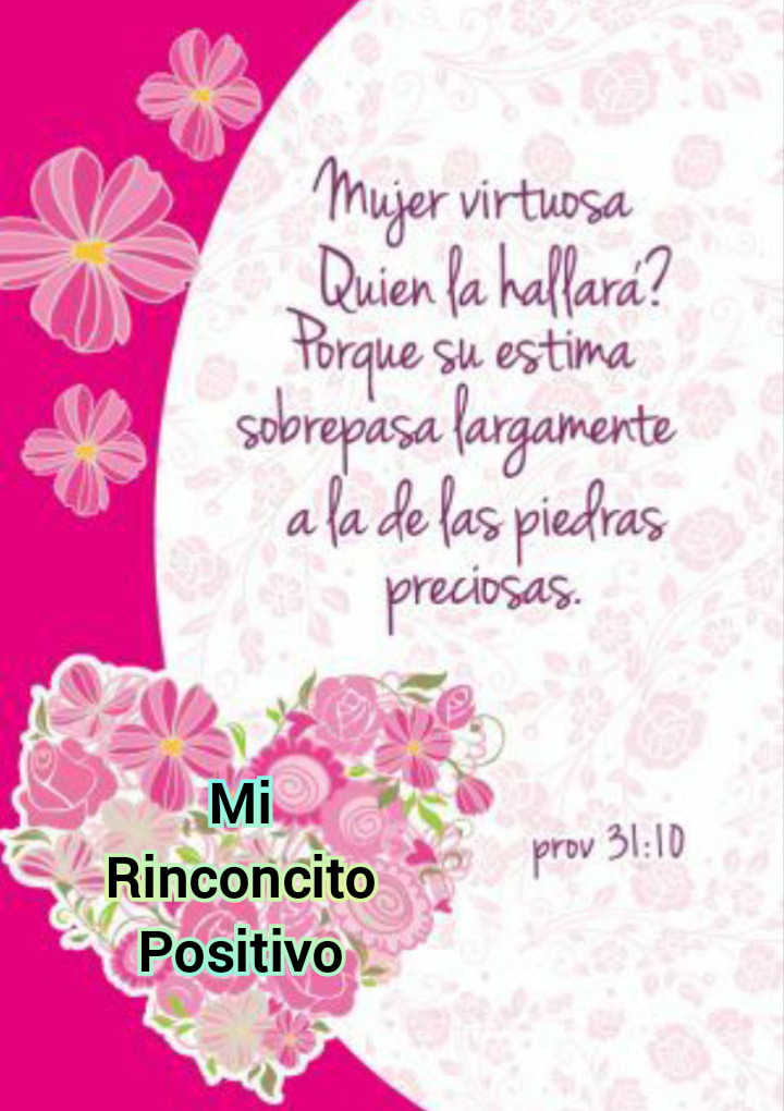 Mujer virtuosa, quien la hallará? Porque su estima sobrepasa largamente a la de las piedas preciosas. (prov 31:10) - Mi rinconcito positivo