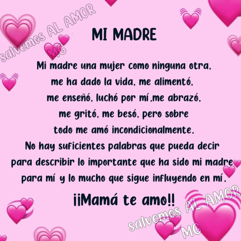 MI MADRE: Mi madre una mujer como ninguna otra, me ha dado la vida, me alimentó, me enseñó, luchó por mi, me abrazó, me gritó, me basó, pero sobre todo me amó incondicionalmente...