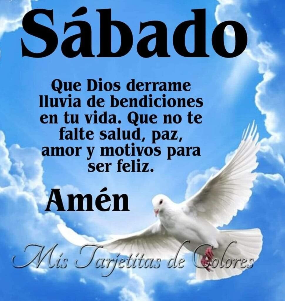 Sábado. Que Dios derrame lluvia de bendiciones en tu vida, Que no te falte salud, paz, amor y  motivos para ser feliz. Amén