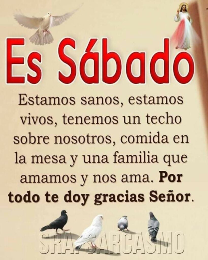 Es Sábado. Estamos sanos, estamos vivos, tenemos un techo sobre nosotros, comida en la mesa y una familia que amamos y nos ama. Por todo te doy gracias Señor