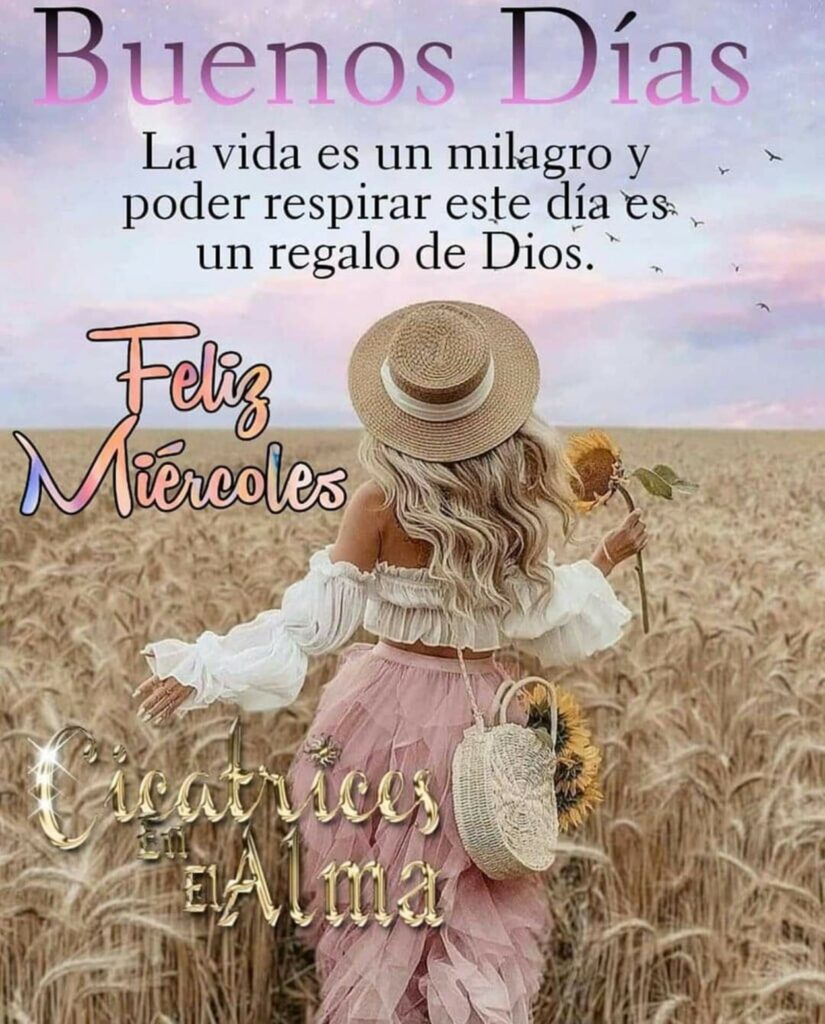 Buenos Días. La vida es un milagro y poder respirar este día es un regalo de Dios. Feliz Miércoles