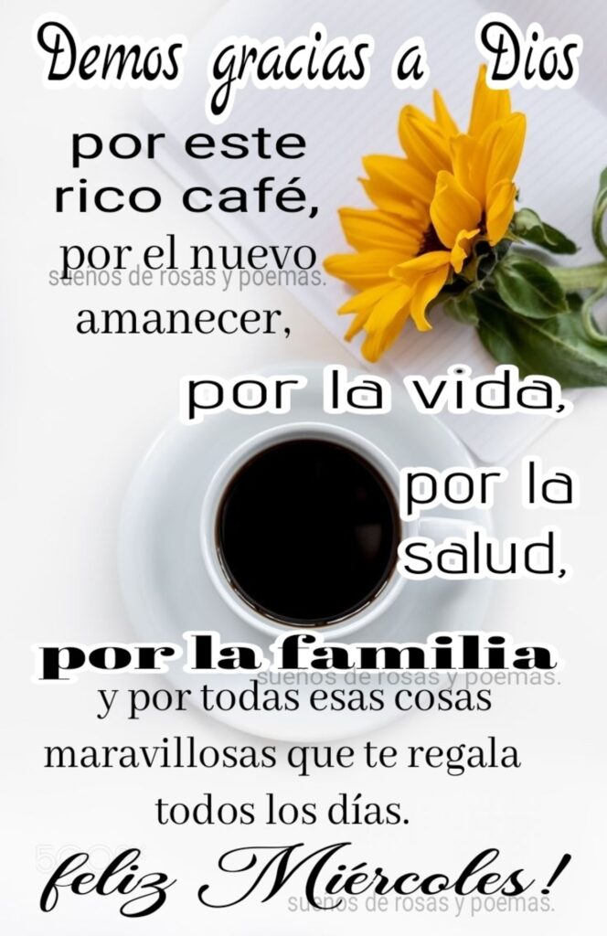 Demos gracias a Dios por este rico café, por el nuevo amanecer, por la vida, por la salud, por la familia y por todas esas cosas maravillosas que te regala todos los fías. Feliz Miércoles !