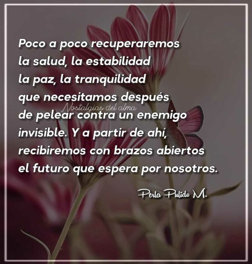 Poco a poco recuperaremos la salud, la estabilidad, la paz, la tranquilidad que necesitamos después de pelear contra un enemigo invidible...