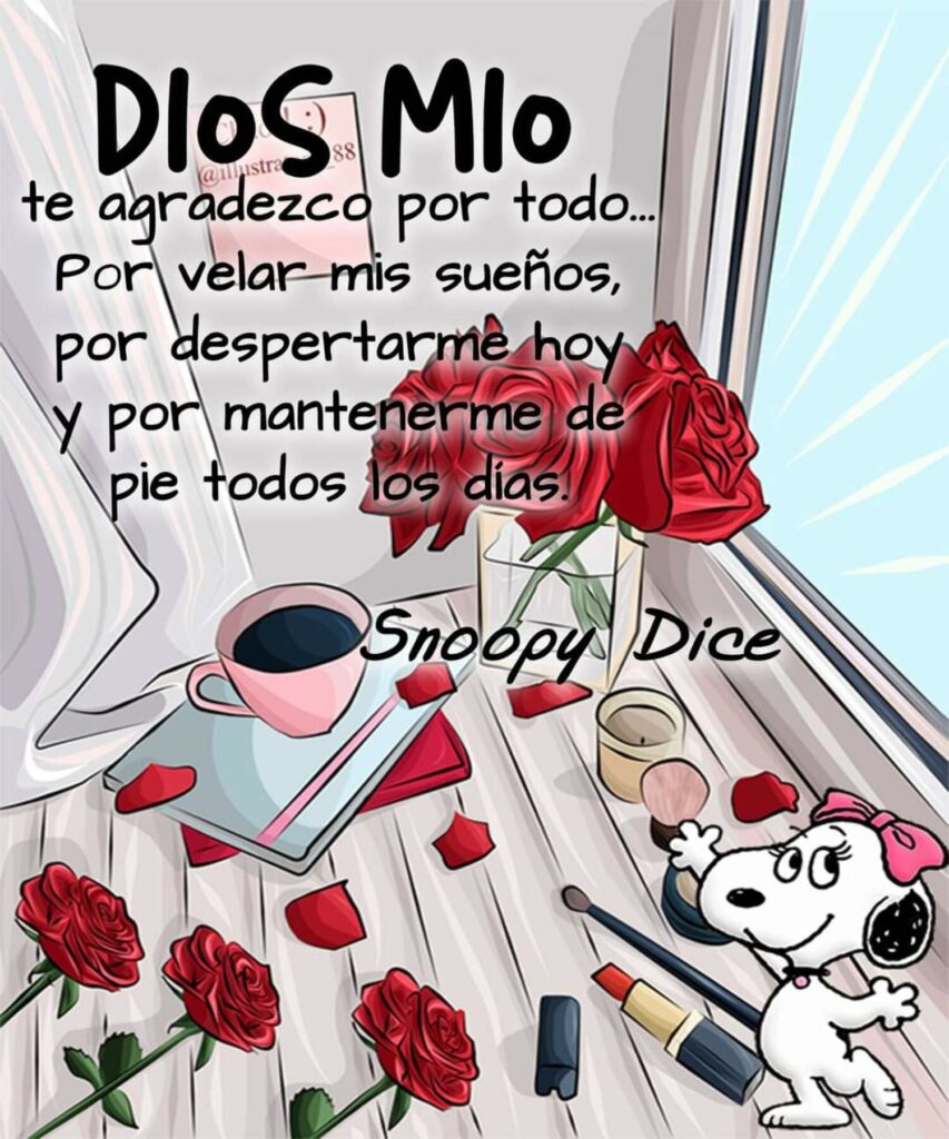 Dios Mio, te agradezco por todo... Por velar mis sueños, por despertarme hoy y por mantenerme de pie todos los días. (Snoopy Dice)