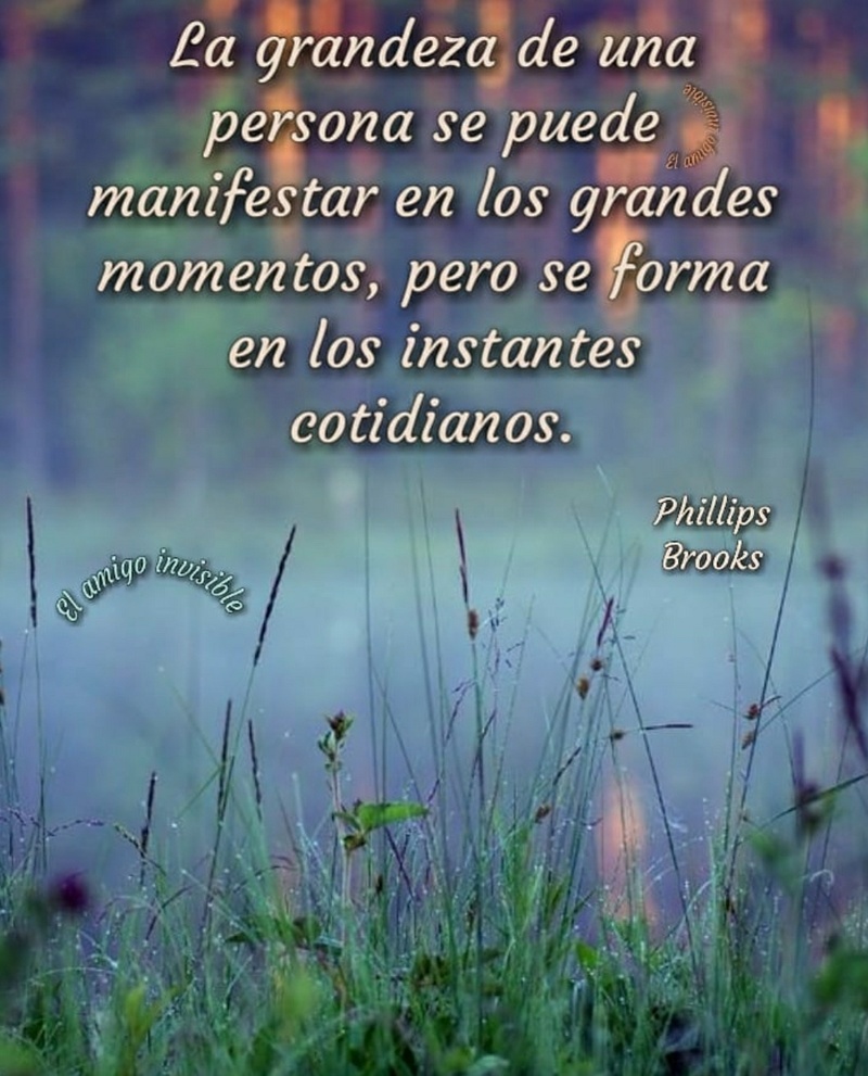 La grandeza de una persona se puede manifestar en los grandes momentos, pero se forma en los instantes cotidianos. (Phillips Brooks)