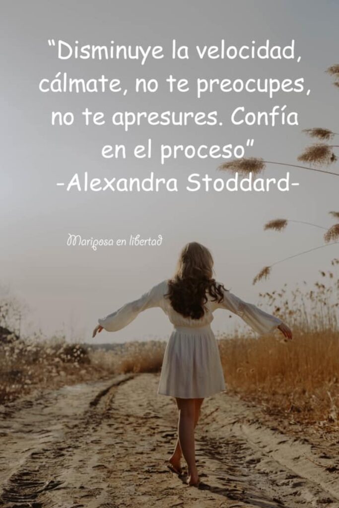 Disminuye la velocidad, cálmate, no te preocupes, no te apresures. Confía en el proceso. (Alexandra Stoddard)