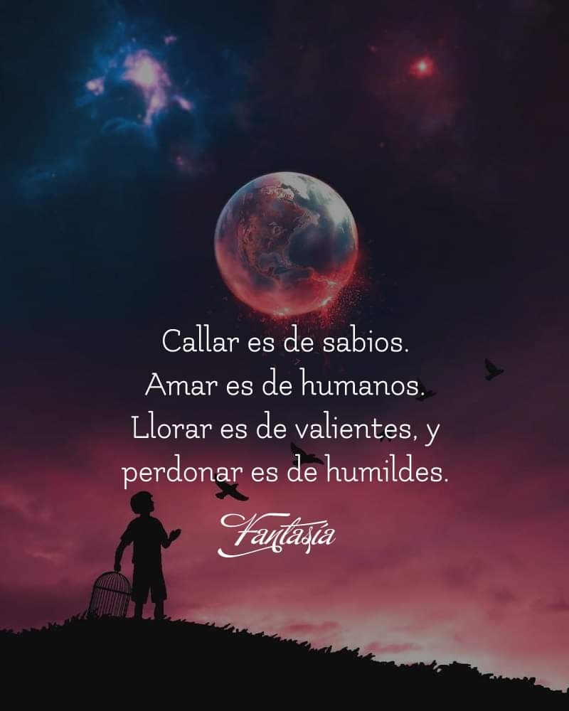 Callar es de sabios. Amar es de humanos. Llorar es de valientes y perdonar es de humildes.