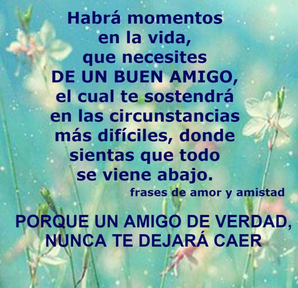 Habrá momentos en la vida, que necesites DE UN BUEN AMIGO, en cial te sostendrá en las circunstancias más difíciles, donde sientes que todo se viene abajo. PORQUE UN AMIGO DE VERDAD, NUNCA TE DEJARA CAER.