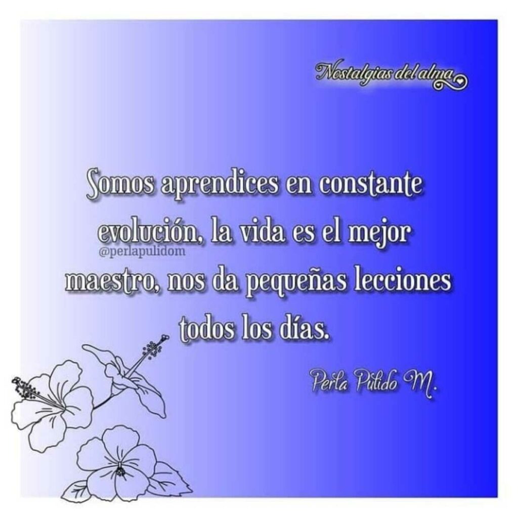 Somos aprendices en constante evolución, la vida es el mejor maestro, nos da pequeñas lecciones todos los días.