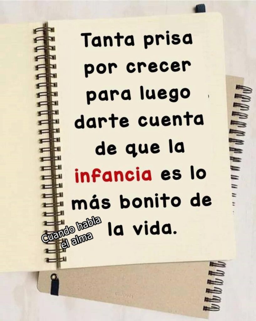 Tanta prisa por crecer para luego darte cuenta de que la infancia es lo más bonito de la vida.