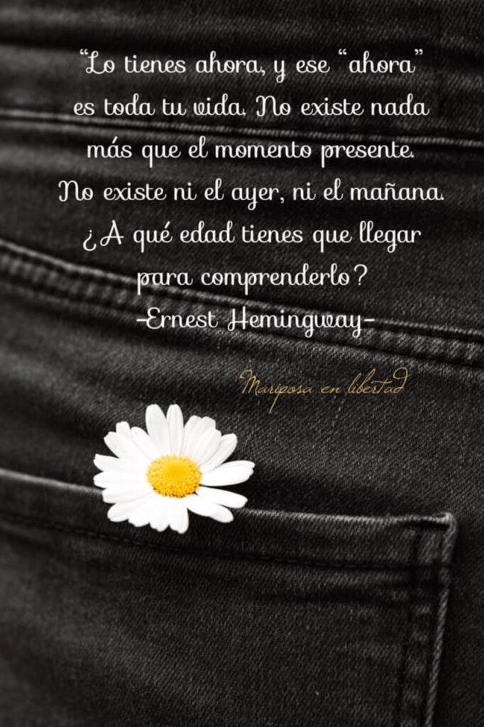 Lo tienes ahora, y ese ahora es toda tu vida. No existe nada más que el momento presente. No existe ni el ayer, ni el mañana. ¿A qué edad tienes que llegar para comprenderlo? - Ernest Hemingway