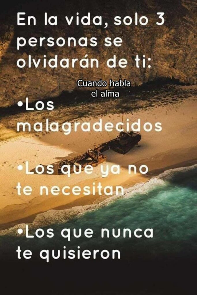 En la vida, solo 3 personas se olvidarán de ti: los malagradecidos; los que ya no te necesitan; los que nunca te quisieron