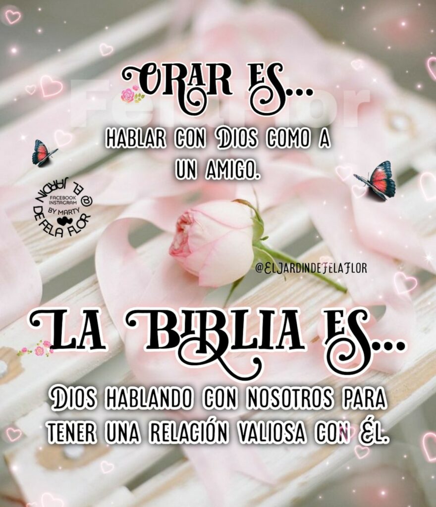 Orar es... hablar con Dios como a un amigo. La biblia es... Dios hablando con nosotros para tener una relación valiosa con Él. (El jardin de Fela Flor)