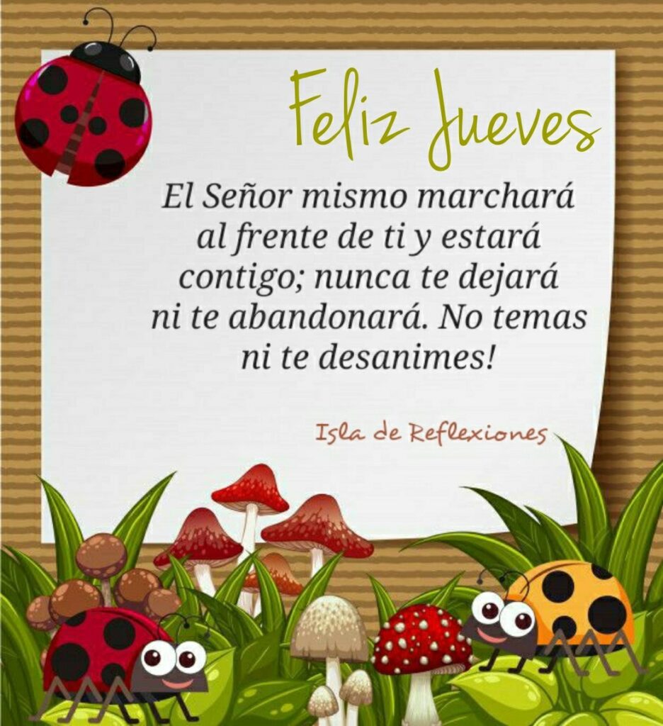 Feliz Jueves. El Señor mismo marchará al frente de ti y estará contigo; nunca te dejará ni te abandonará. No temas ni te desanimes!