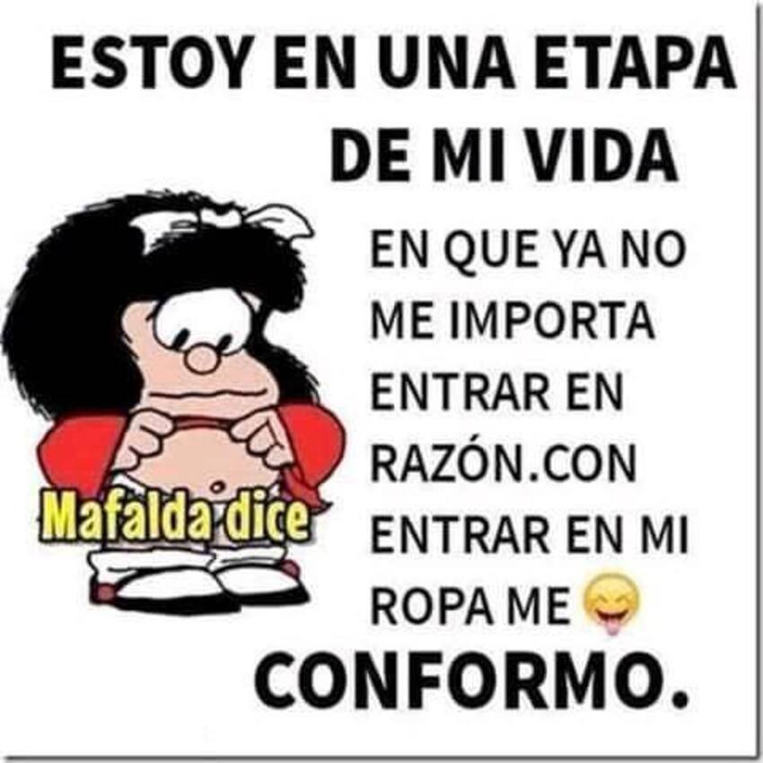 ESTOY EN UNA ETAPA DE MI VIDA en que ya no me importa entrar en razón, con entrar en mi ropa me conformo.