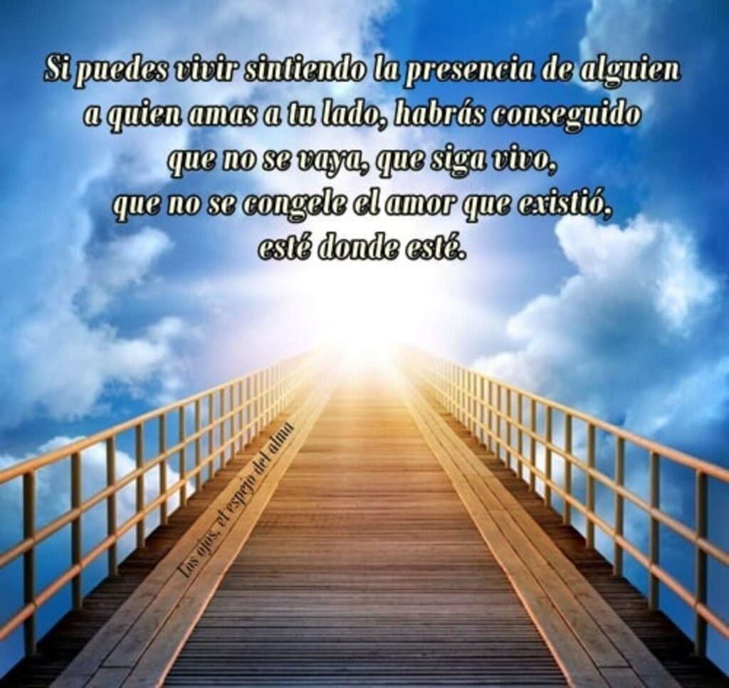 Si puedes vivir sintiendo la presencia de alguien a quien amas a tu lado, habrás conseguito que no se vayan, que siga vivo, que no se congele el amor que existió, esté donde esté.