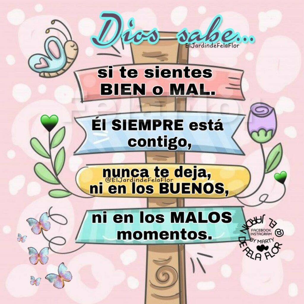 Dios sabe... si te sientes bien o mal. Él siempre está contigo, nunca te deja ni en los buenos, ni en los malos momentos. (El jardin de Fela Flor)