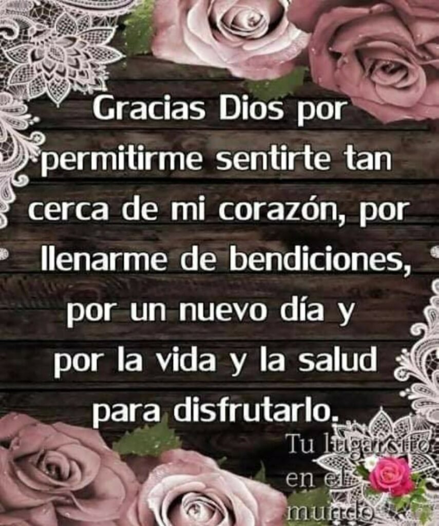 Gracias Dios por permitirme sentirte tan cerca de mi corazón, por llenarme de bendiciones, por un nuevo día y por la vida y la salud para disfrutarlo.