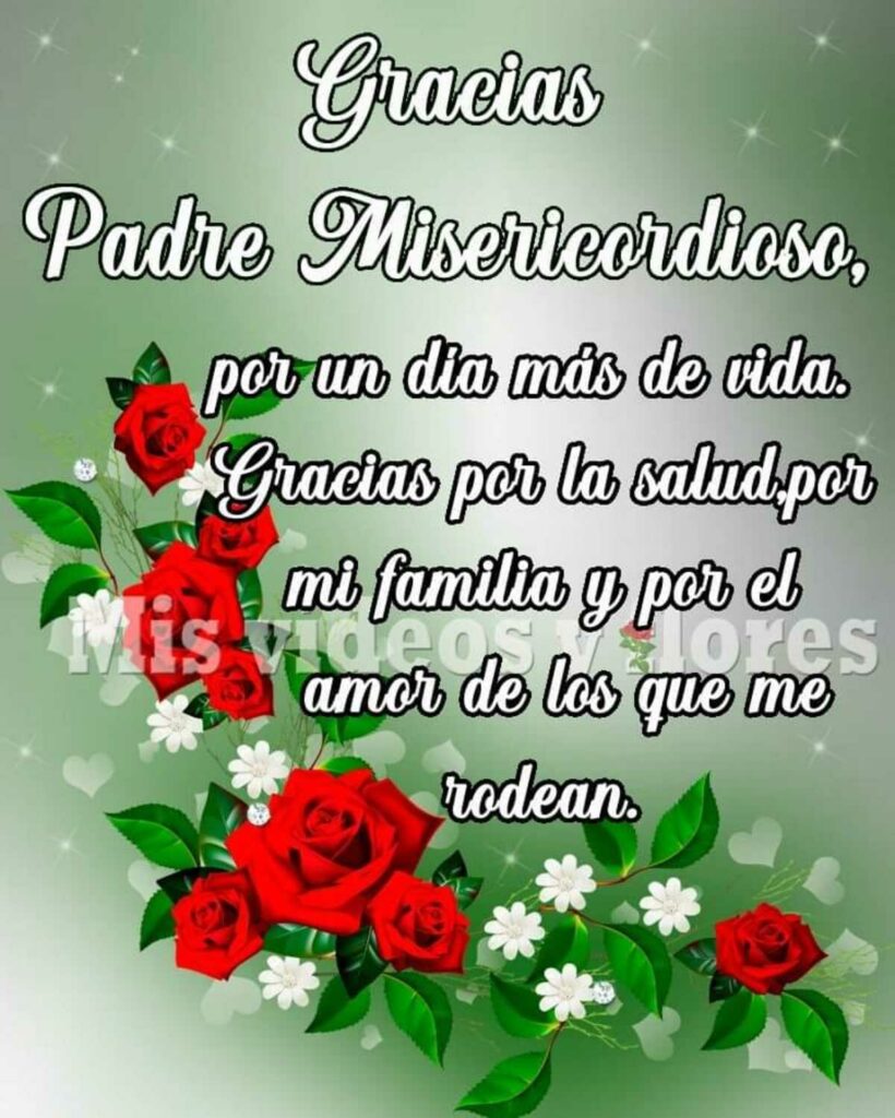 Gracias Padre Misericordioso por un día más de vida. Gracias por la salud, por mi familia y por el amor de los que me redean.