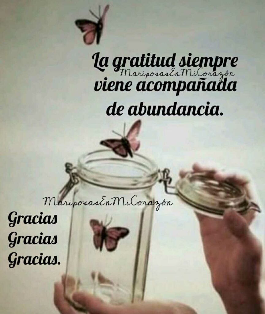 La gratitud siempre viene acompañada de abundancia. Gracias, Gracias, Gracias (Mariposas en mi corazón)