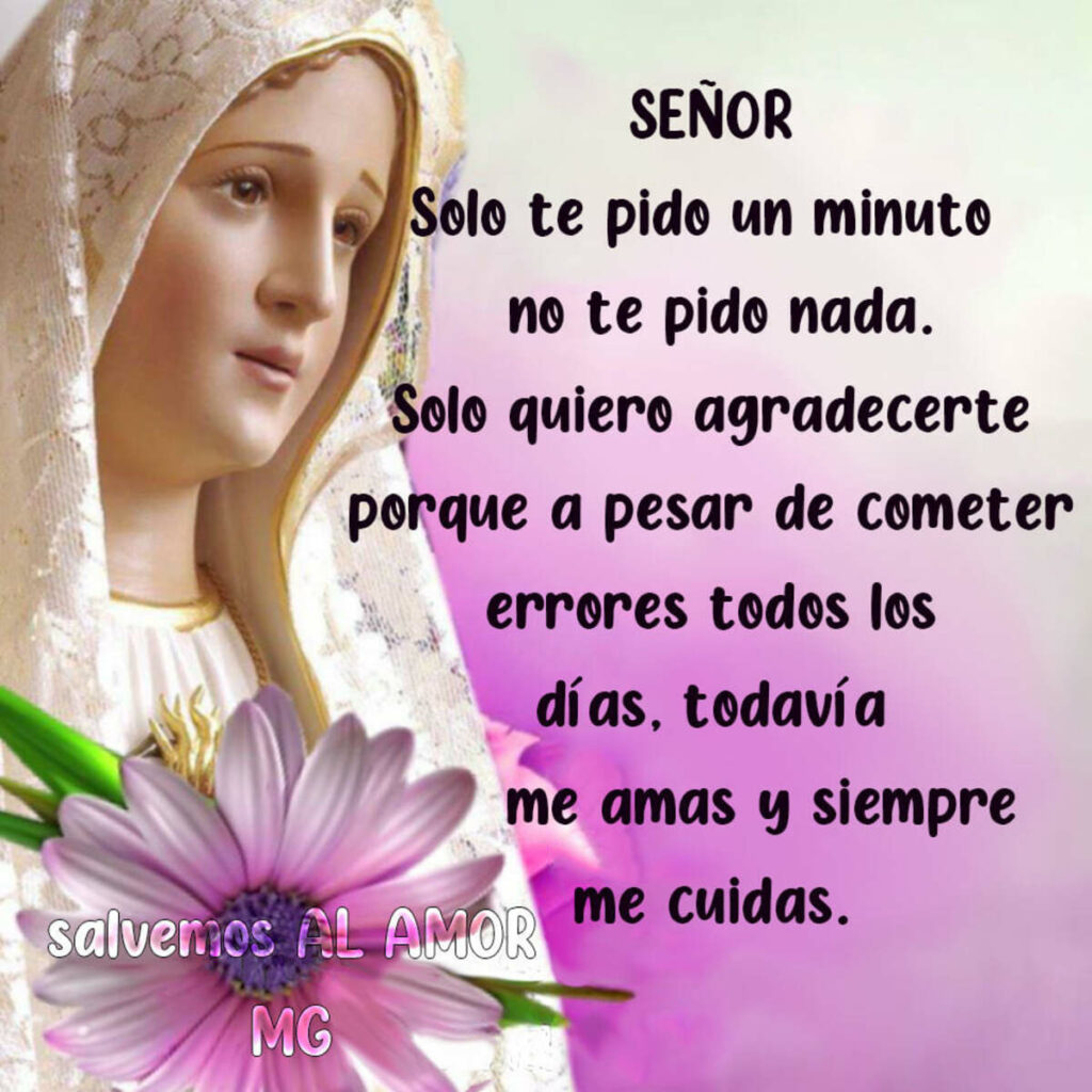 Señor solo te pido un minuto no te pido nada. Solo quiero agradecerte porque a pesar de cometer errores todos los días, todavía me amas y siempre me cuidas.