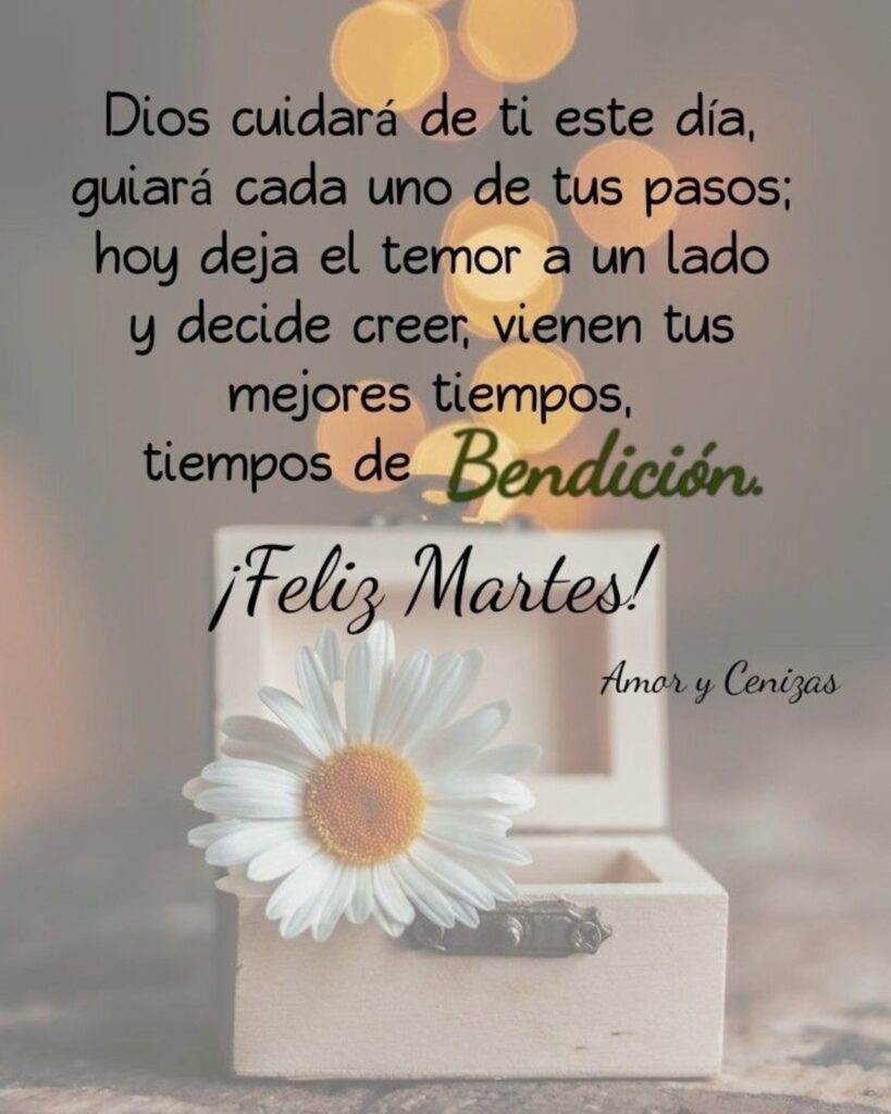 Dios cuidará de ti este día, guiará cada uno de tus pasos; hoy deja el temor a un lado y decide creer, vienen tus mejores tiempos, tiempos de bendición. ¡Feliz Martes!