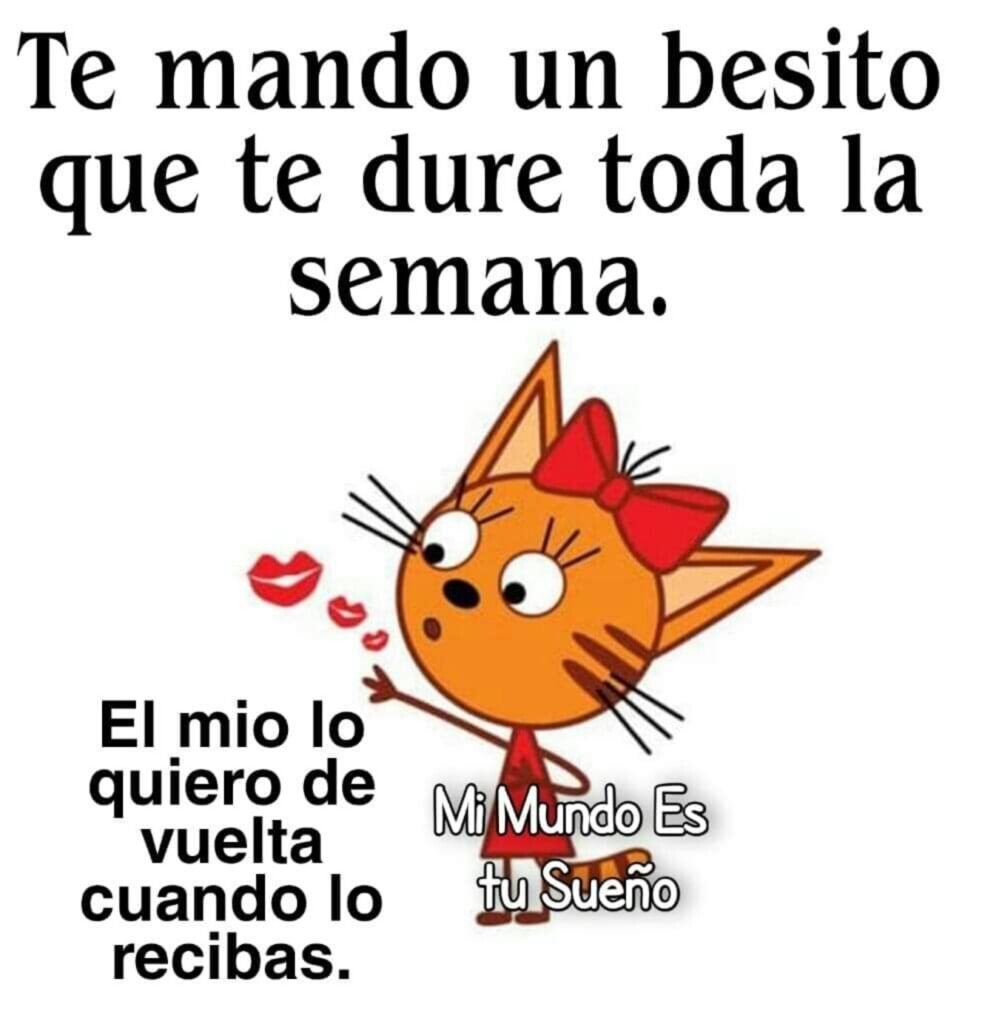 Te mando un besito que te dure toda la semana. El mio lo quiero de vuelta cuando lo recibas. (Mi Mundo Es tu Sueño)