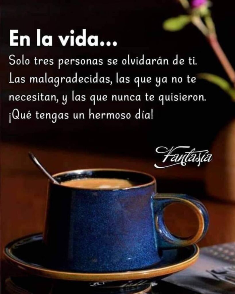 En la vida... Solo tres personas se olvidarán de ti. Las malagradecidas, las que ya no te necesitan, y las que nunca te quisieron. ¡Qué tengas un hermoso día!