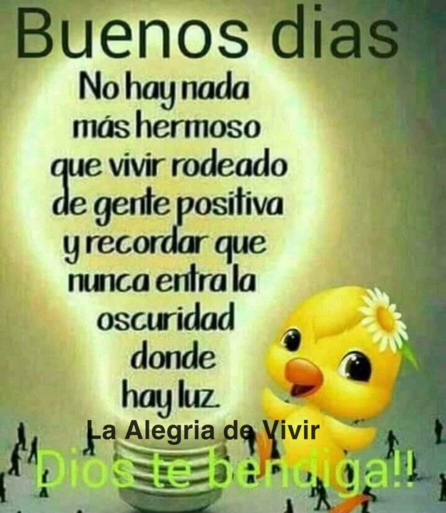 Buenos días. No hay nada más hermoso que vivir rodeado de gente positiva y recordar que nunca entra la oscuridad donde hay luz. Dios te bendiga! (La alegria de vivir)