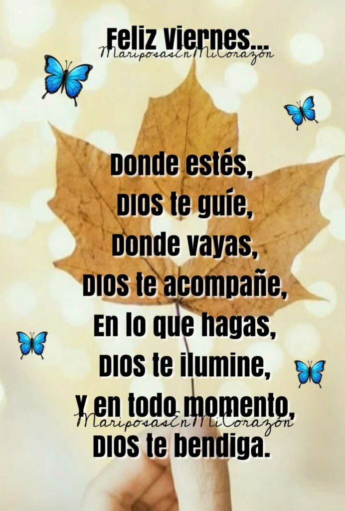 Feliz Viernes. Donde estés Dios te guíe, donde vayas, Dios te acompañe, en lo que hagas, Dios te ilumine, y en todo momento Dios te bendiga.