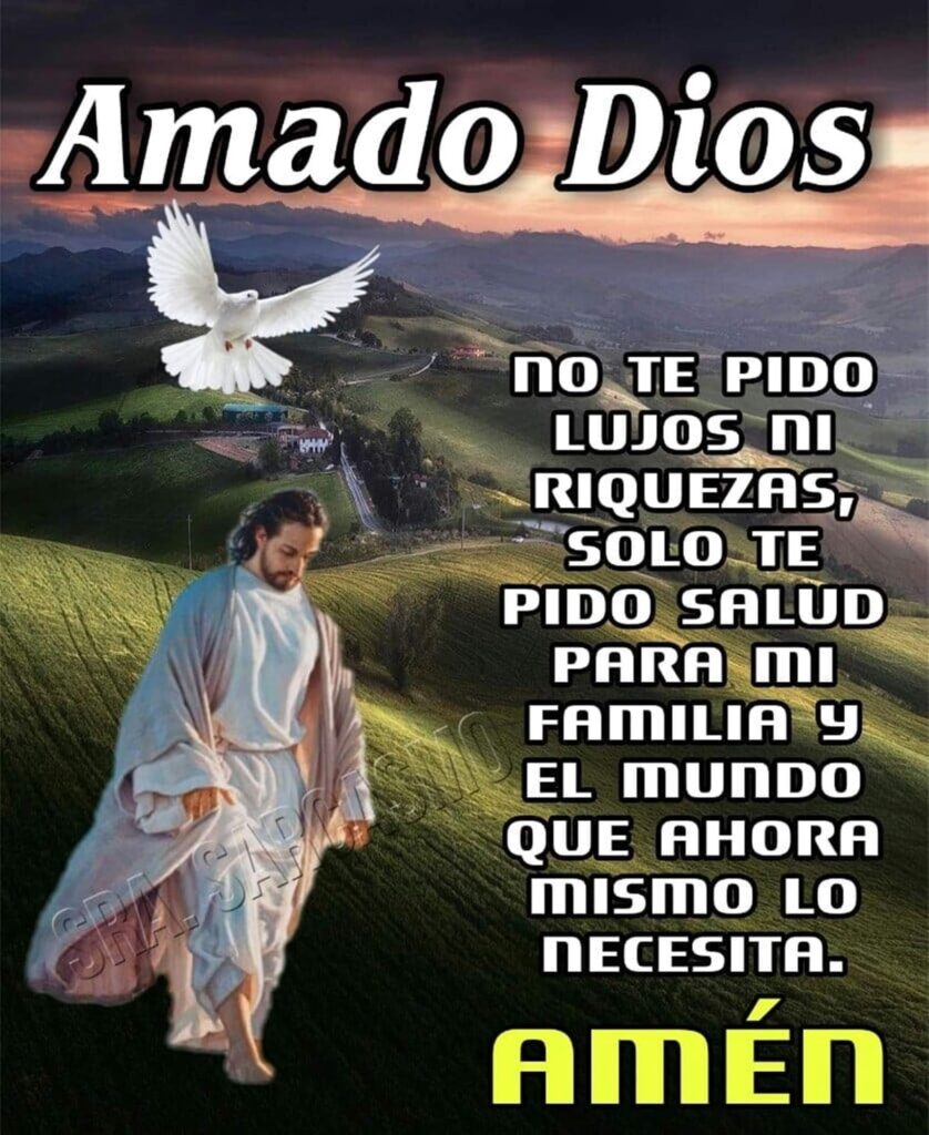 Amado Dios, no te pido lujos ni riquezas, solo te pido salud para mi familia y el mundo que ahora mismo lo necesita. Amén