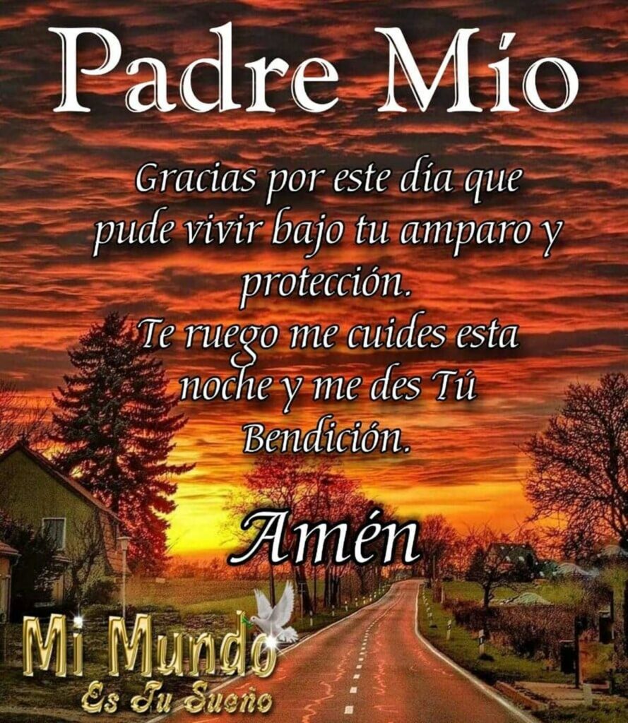 Padre Mío, gracias por este día que pude vivir bajo tu amparo y protección. Te ruego me cuides esta noche y me des Tú bendición. Amén