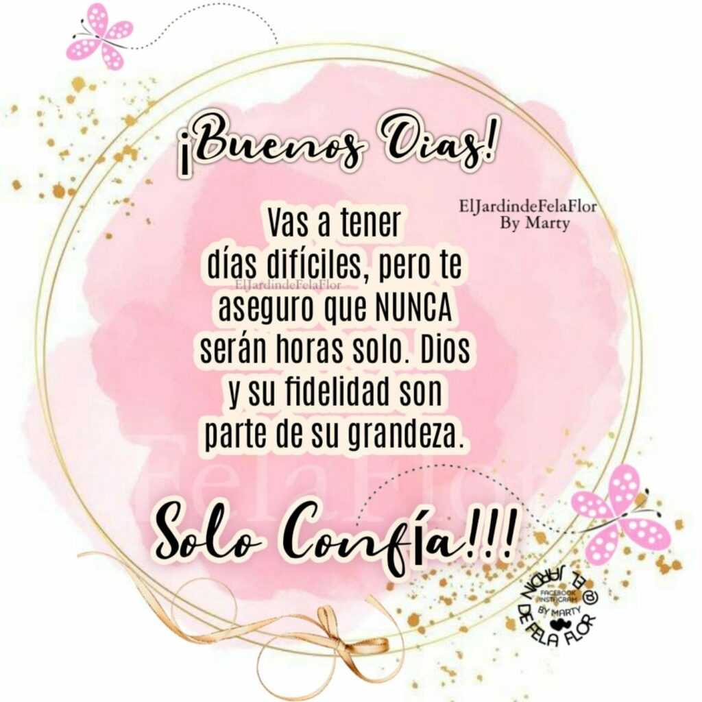 ¡Buenos Días! Vas a tener días difíciles, pero te aseguro que NUNCA serán horas solo. Dios y su fidelidad son parte de su grandeza. Solo confía !!!