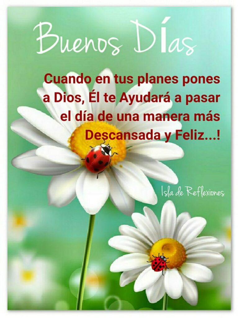 Buenos Días. Cuando en tus planes pones a Dios, Él te ayudará a pasar el día de una manera más descansada y feliz...! (Isla de Reflexiones)