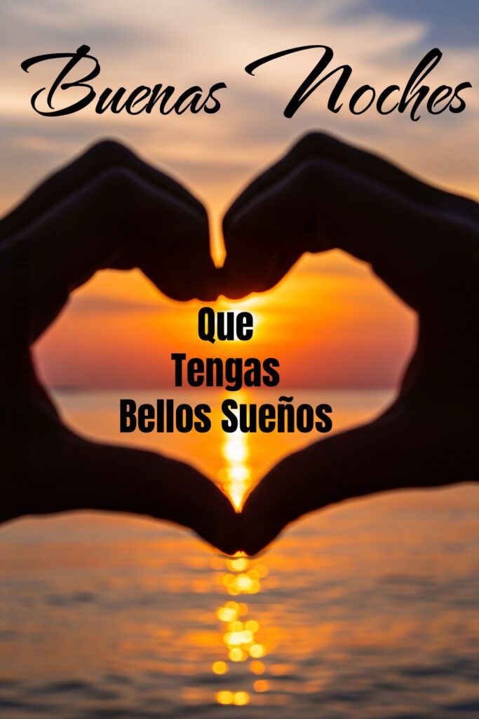 Deseos de buenas noches con un toque romántico de amor, la forma del corazón y el mar.